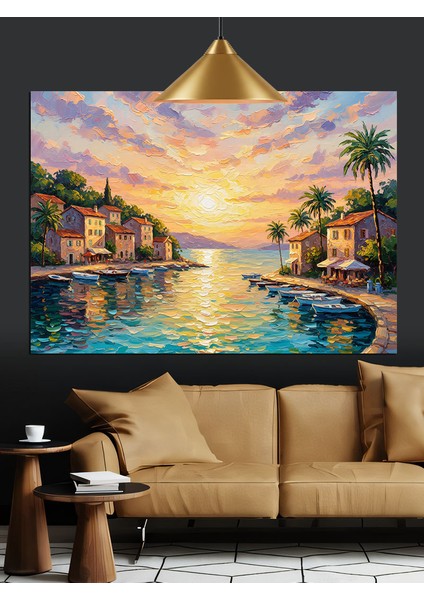 Günbatımı Şehir Kanalı Dekoratif Kanvas - Mdf Ahşap Tablo fırsatları