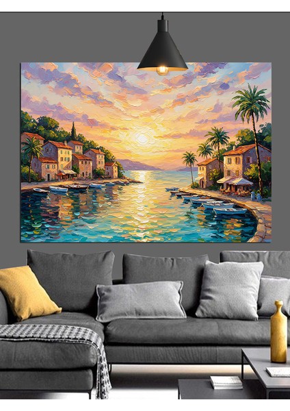 Günbatımı Şehir Kanalı Dekoratif Kanvas - Mdf Ahşap Tablo indirimleri