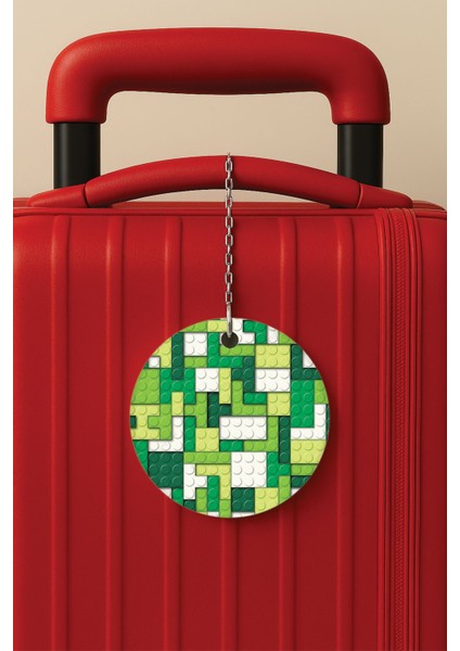 Desenli Baskılı Pleksi Zincir Aparatlı Bavul Etiketi Valiz Etiketi Yeşil Oyun