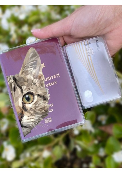 Kedi Prizma Desenli Universal Şeffaf Pasaport Kılıfı Model Tüm Ülke Pasaportlarına Uygun