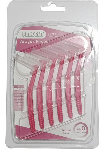 Arayüz Fırçası Diş Arası Arayüz Fırçası L Tipi Diş Ara Fırçası 6 Adet Pembe 0,40 mm fiyatları