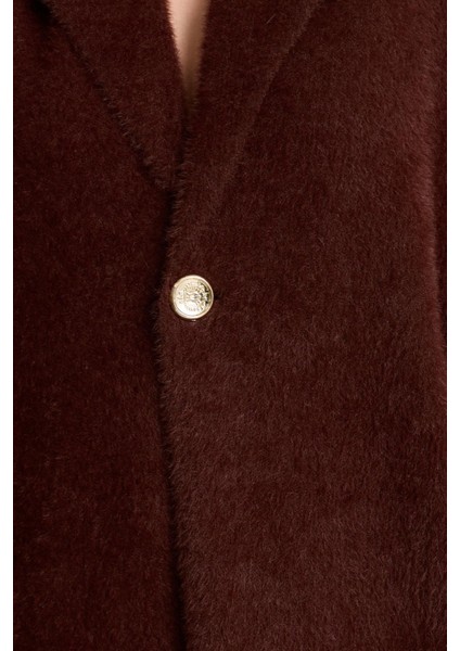 Kahverengi Ceket Yaka Tek Düğme Detaylı Uzun Hırka fırsatları