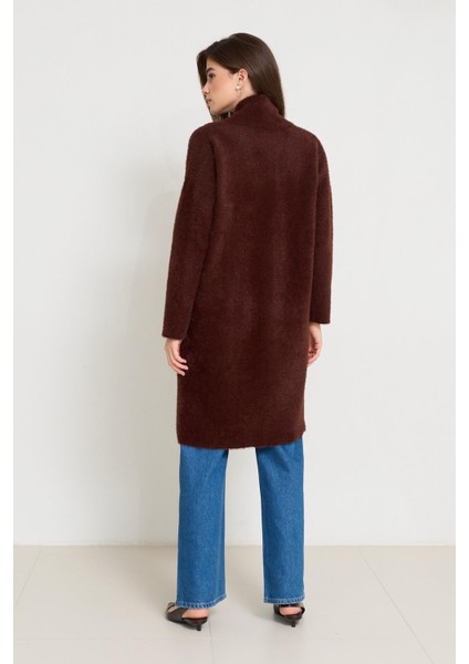 Kahverengi Ceket Yaka Tek Düğme Detaylı Uzun Hırka indirimleri