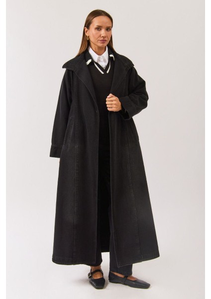 Uzun Kruvaze Denim Trençkot