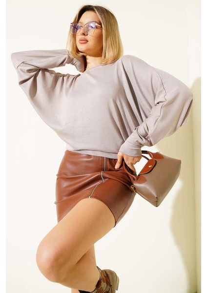 Yarasa Kol Salaş Bluz Vizon T4273