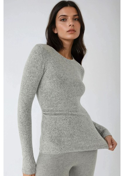 Kadın Viskon Karışımlı Basic Üst Açık Gri