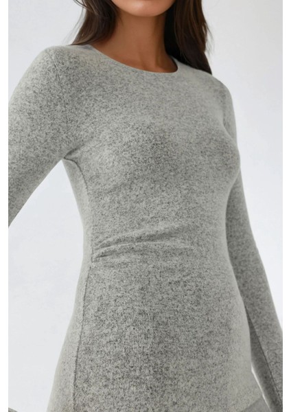 Kadın Viskon Karışımlı Basic Üst Açık Gri