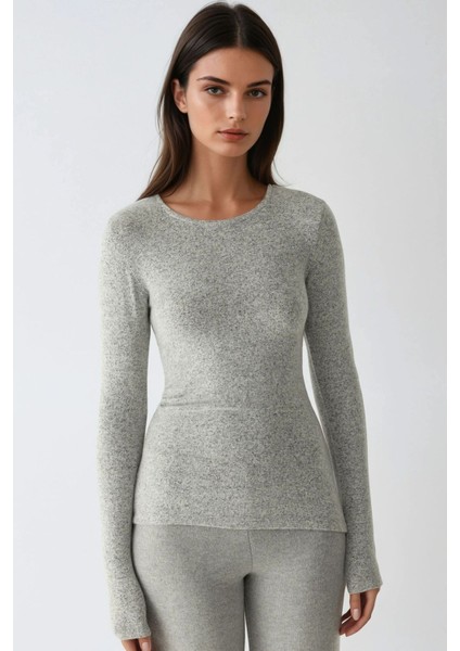 Kadın Viskon Karışımlı Basic Üst Açık Gri