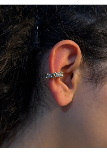 925 Ayar Gold Kaplama Kıkırdak Küpe , Deliksiz x Figürlü Earcuff Küpe , Işıltılı Sıkıştırma fırsatları