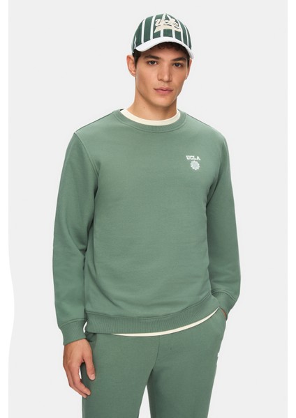 Valley Adaçayı Yeşili Bisiklet Yaka Baskılı Standard Fit Erkek Sweatshirt
