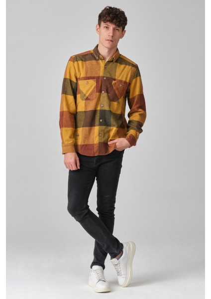 Erkek Kalın Gömlek Yaka Kareli Flanel Oduncu Kışlık Cepsiz Gömlek Overshirt