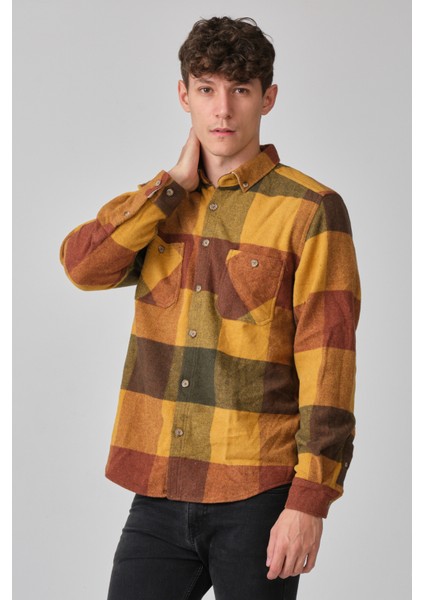 Erkek Kalın Gömlek Yaka Kareli Flanel Oduncu Kışlık Cepsiz Gömlek Overshirt modelleri