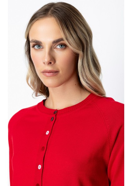 Kadın Renkli Düğmeli Sıfır Yaka Triko Hırka 65921 Kırmızı fiyatları