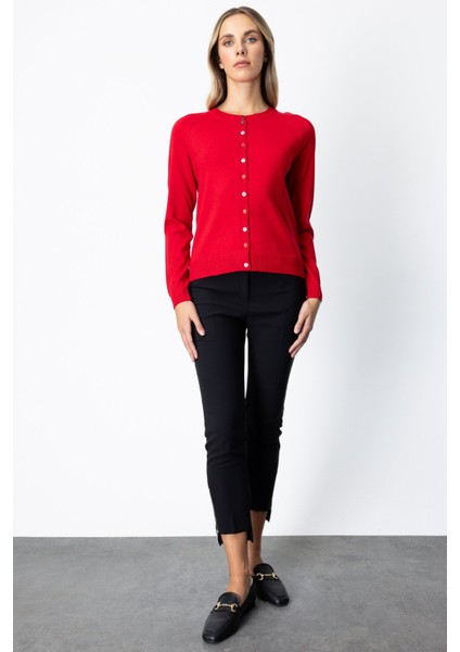 Kadın Renkli Düğmeli Sıfır Yaka Triko Hırka 65921 Kırmızı modelleri