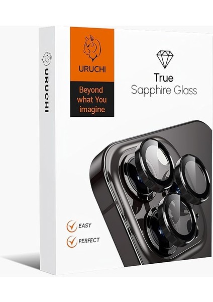 iPhone 17 Pro/17 Promax/16 Pro/16 Pro Max 15 Pro/15 Pro Max Safir Kamera Lens Koruyucu Hd Kalite, Alüminyum Alaşım Çerçeve, Kolay Kurulum, Güçlü Yapışma,çubuk Sökme Aparatlı, Siyah