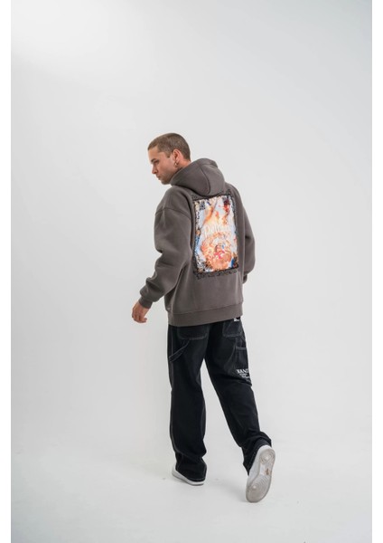 Üç Iplik Kapşonlu Dijital Patchli Sweatshirt - Füme fiyatları