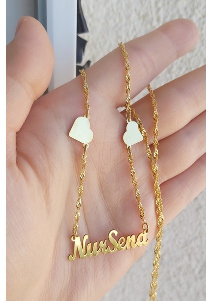 925 Ayar Gümüş 24 Ayar Altın Kaplama 2 Kalpli Isimli Kolye