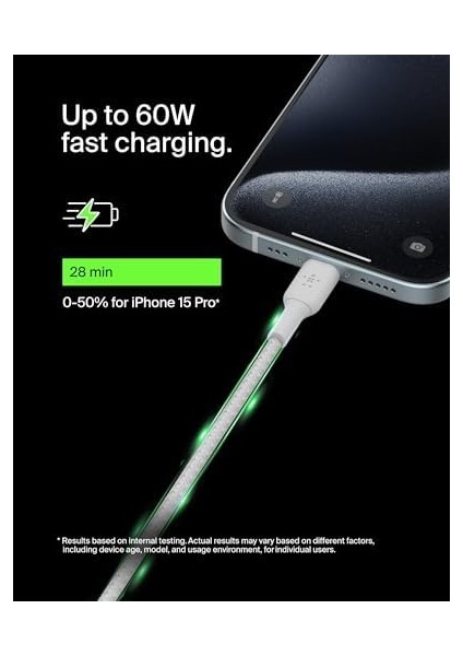 Boostcharge (1m/3.3 Ft) Örgülü Usb-C&apos;den Usb-C&apos;ye Kablo 16, 16 Pro, 16 Pro Max, 16, S24, S23, 10, 9, 9, 8, iPad Pro ve Daha Fazlası modelleri