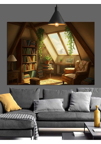 Kitaplı Modern Oturma Odası Dekoratif Kanvas - Mdf Ahşap Tablo fiyatları