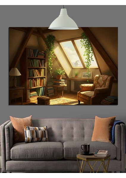 Kitaplı Modern Oturma Odası Dekoratif Kanvas - Mdf Ahşap Tablo modelleri