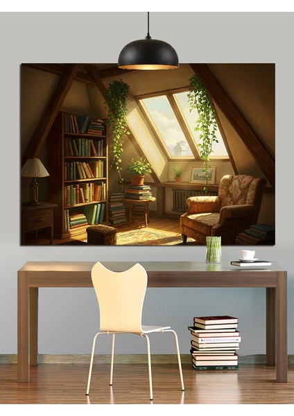 Kitaplı Modern Oturma Odası Dekoratif Kanvas - Mdf Ahşap Tablo fırsatları