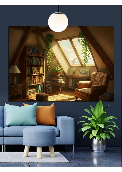 Kitaplı Modern Oturma Odası Dekoratif Kanvas - Mdf Ahşap Tablo indirimleri