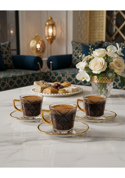 6'lı Türk Kahve Fincan Seti Filistin Kefiyesi Nakışlı 12 Parça T00002 modelleri