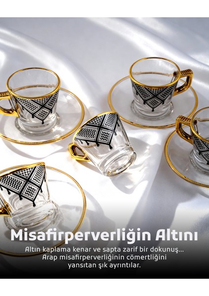 6'lı Türk Kahve Fincan Seti Filistin Kefiyesi Nakışlı 12 Parça T00002 fırsatları