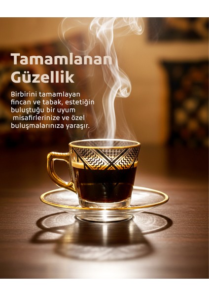 6'lı Türk Kahve Fincan Seti Filistin Kefiyesi Nakışlı 12 Parça T00002 indirimleri