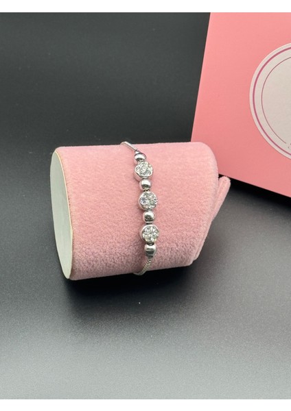 Gümüş Renk Ayarlanabilir Işıltılı Üçlü Yuvarlak Taşlı Toplu Zincir Bileklik , Zirkin Taşlı Bileklik fiyatları