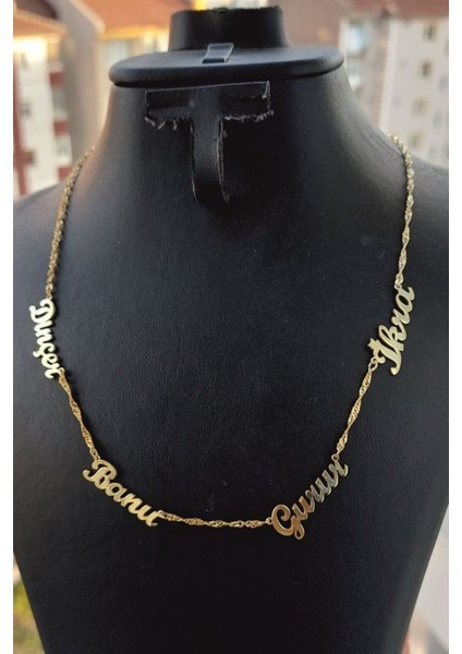 925 Ayar Gümüş 24 Ayar Altın Kaplama 4 Isimli Kolye