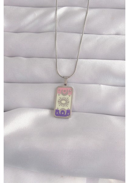 Bfs 316L Çelik Gümüş Renk Karışık Mineli Ay Figür Tarot Kolye
