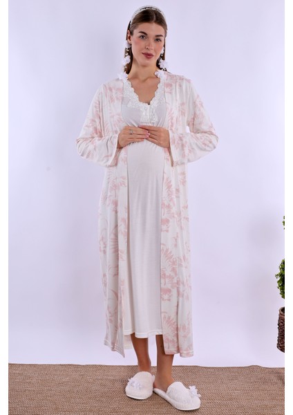 Pudra/ekru Sabahlıklı Hamile Lohusa Gecelik Takım fiyatları