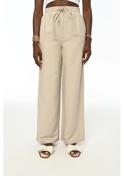 Beli Lastikli Rahat Kalıp Bol Paça Rahat Kalıp Pantolon