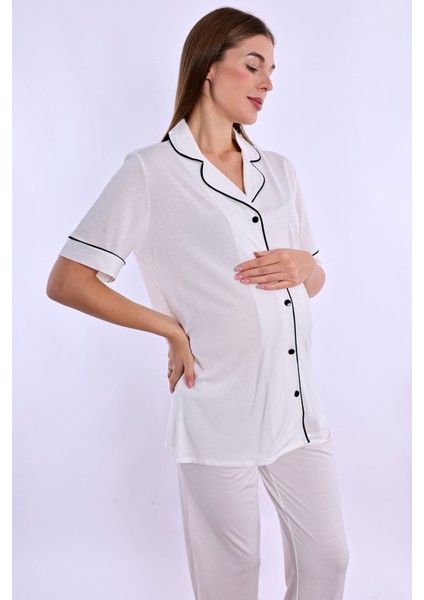 Ekru Hamile Lohusa Pijama Takımı