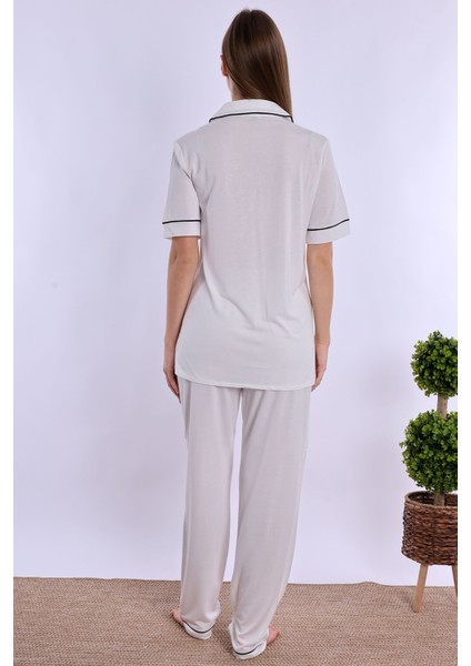 Ekru Hamile Lohusa Pijama Takımı modelleri