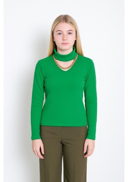 Kadın Kışlık Yarım Balıkçı Kolyeli Yaka Yakası Açık Bedene Oturan Örme Bürümcük Badi Kazak modelleri