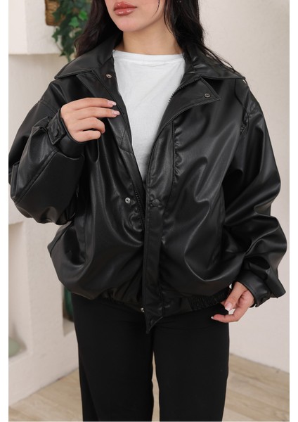 Yeni Sezon Kadın Baharlık Bomber Balon Kol Oversize Deri Ceket modelleri