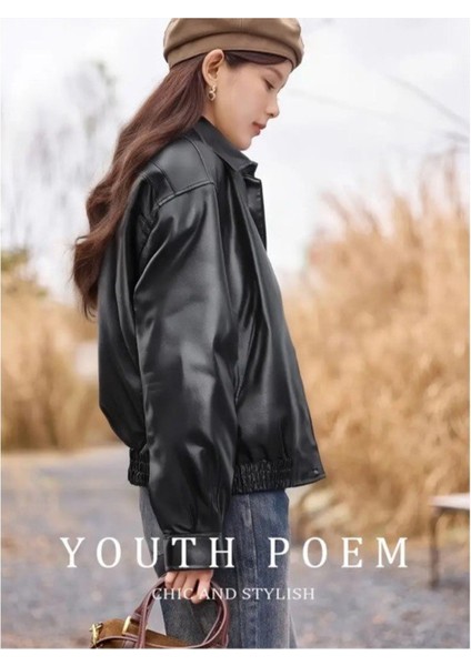 Yeni Sezon Kadın Baharlık Bomber Balon Kol Oversize Deri Ceket fırsatları