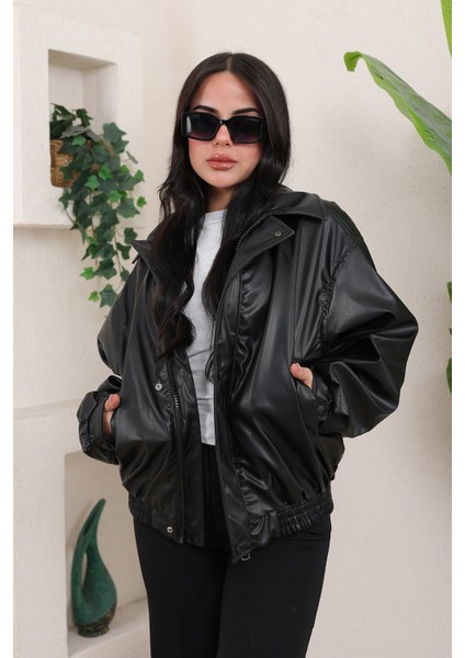 Yeni Sezon Kadın Baharlık Bomber Balon Kol Oversize Deri Ceket indirimleri
