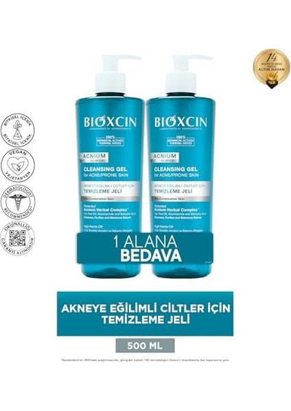 Bioxcin Acnium Sebum Dengeleyici Yüz Yıkama Jeli 500ML 1 Alana 1 Hediye modelleri