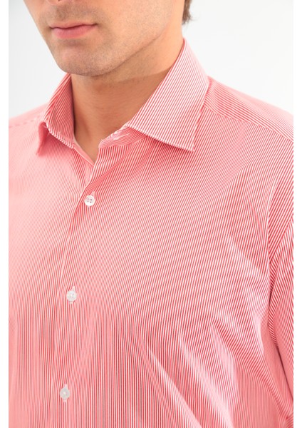 Slimfit Bordo Çizgili Erkek Gömlek Likralı Dar Kesim Yapısıyla AS042069-05 fiyatları