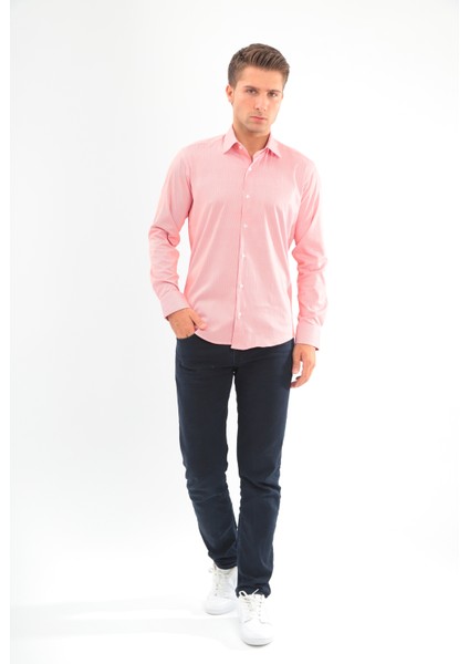 Slimfit Bordo Çizgili Erkek Gömlek Likralı Dar Kesim Yapısıyla AS042069-05 modelleri