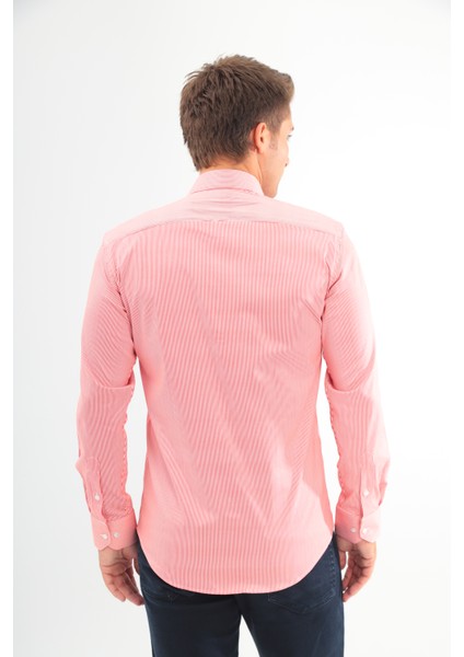 Slimfit Bordo Çizgili Erkek Gömlek Likralı Dar Kesim Yapısıyla AS042069-05 fırsatları