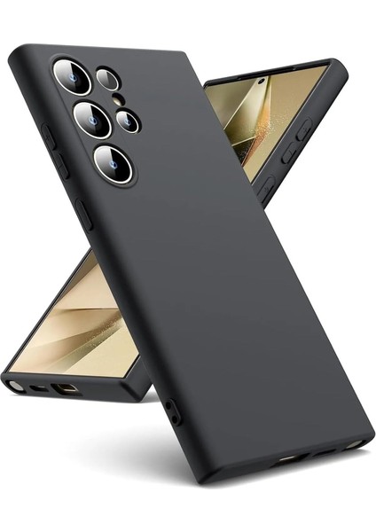 Ggm Aksesuar Galaxy S24 Ultra ile Uyumlu Içi Kadife Kamera Korumalı Lansman Silikon Kılıf Ince Yapılı Tam Koruma Sağlayan Kamera Korumalı Kılıf (Siyah)