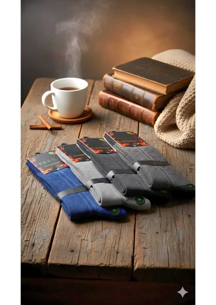 Erkek Bambu Çorap Kışlık Kalın Dikişsiz 4'lü Paket