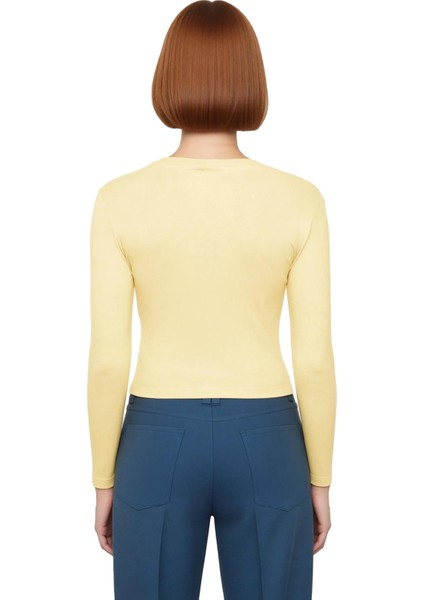 Kadın Moda Şık Üst Giyim Crop Bisiklet Yaka Slim Kalıp Örme Viskon Esnek Bluz modelleri