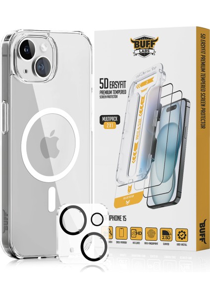 Buff iPhone 15 Avantaj Paket - Magsafe Kılıf + Ekran Koruyucu + Lens Koruyucu Glass