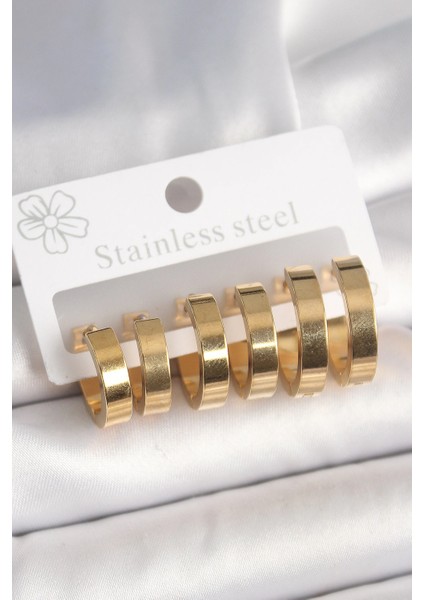 Bfs 316L Çelik Gold Renk Halka Model Kadın Küpe Seti