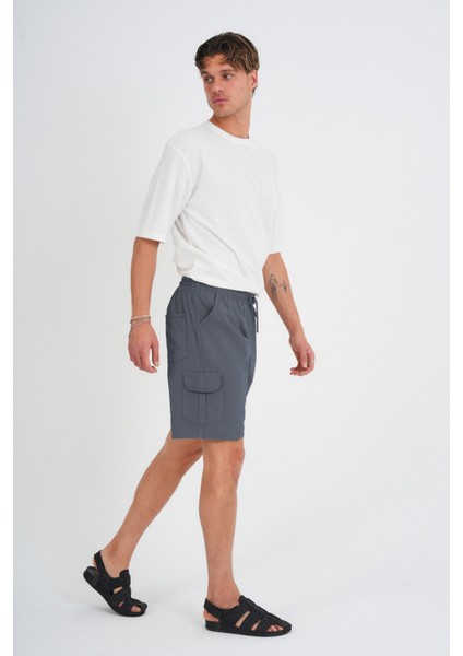 Yazlık Keten Görünümlü Kargo Cep Lastikli, Bol Kesim Toprak Renk Şort 201-31 fırsatları